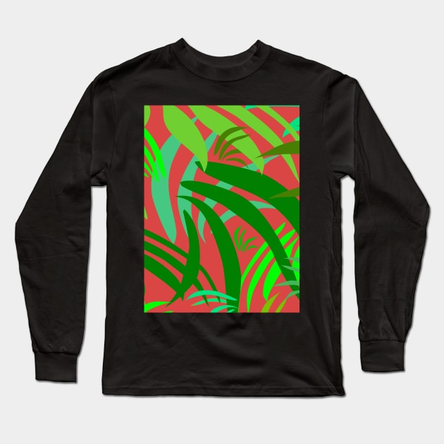 Fronds on Soft Red Repeat 5748 Long Sleeve T-Shirt by ArtticArlo